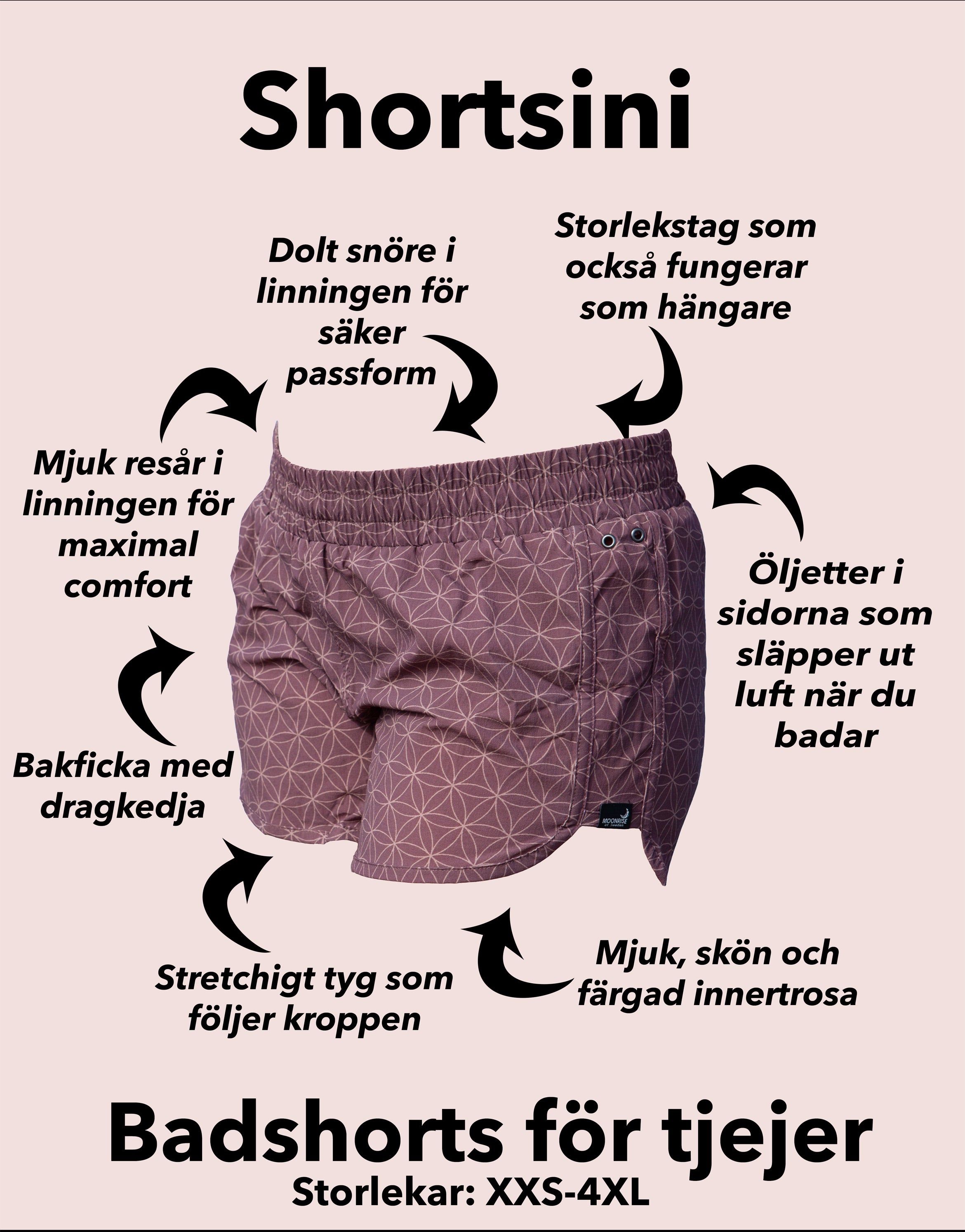 Shortsini badshorts olika funktioner från Moonrise of Sweden